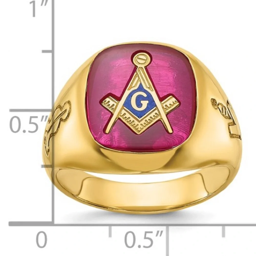 IBGoodman 14k Gold Masonic Ring Lab Ruby Blue Lodge Master Mason Men's Size 10